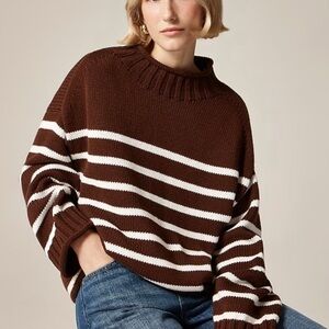 NWT J. Crew 2025 Rollneck Sweater in Brown Stripe Size M Medium